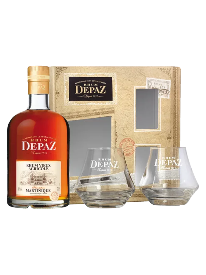 Coffret DEPAZ Vieux Plantation + 2 Verres 45% Coffret DEPAZ Vieux Plantation + 2 Verres 45%